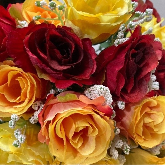 Roses Artificial Flowers Red Yellow Pink 2 Bunches 16" - Picture 10 of 12